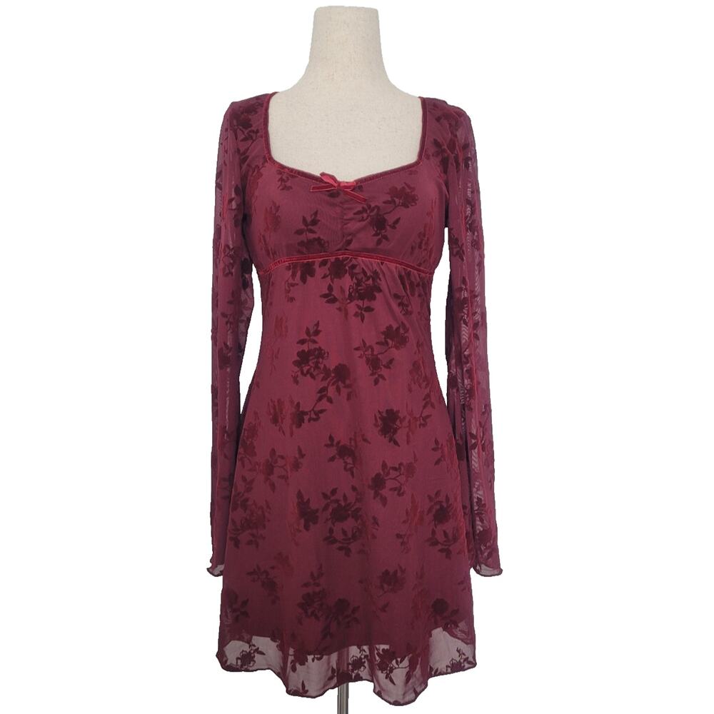 Fashion Nova Mesh Velvet Burnout Babydoll Whimsigoth Dress Size S Romantic Vamp